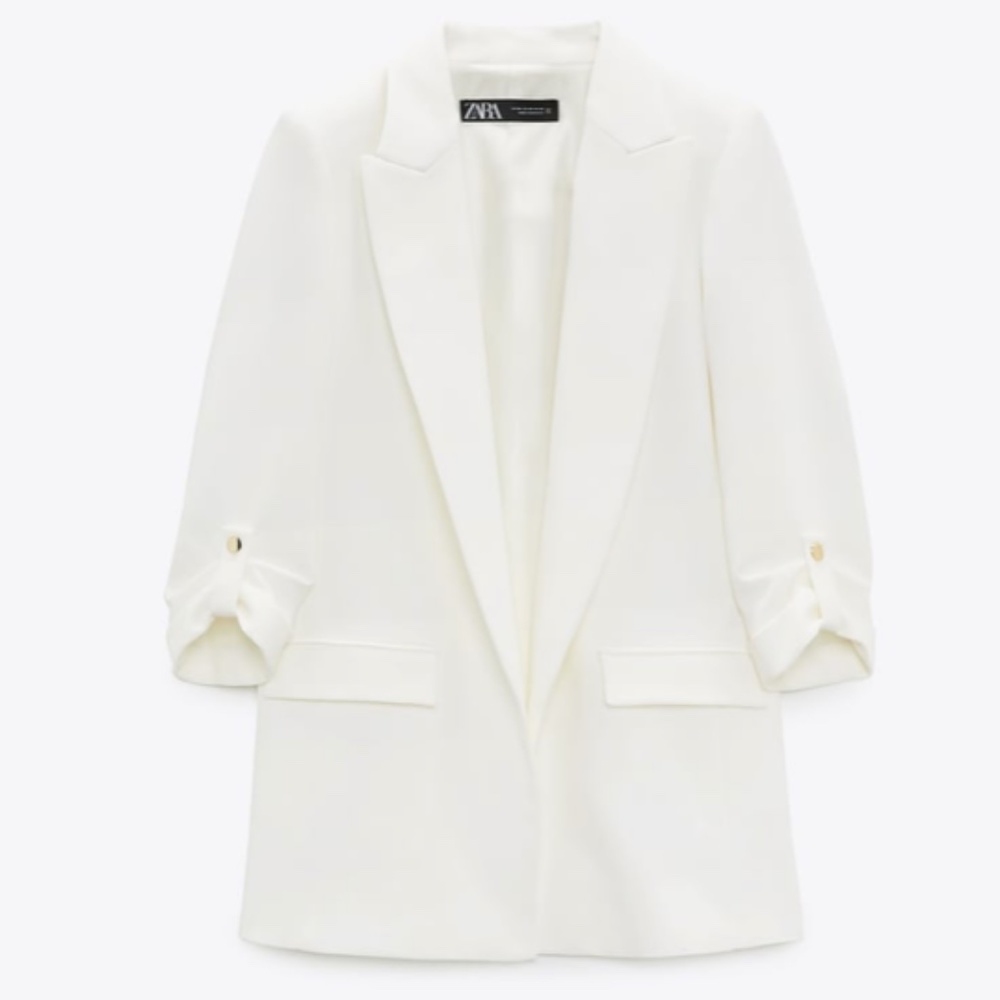 Zara Blazer with Rolled-Up Sleeves White / Ivory Size Large